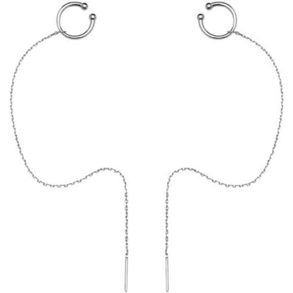 Sterling Silver Cuff Earrings and Chain for Women-Crawler & Wrap Climber Earring - Picture 1 of 7